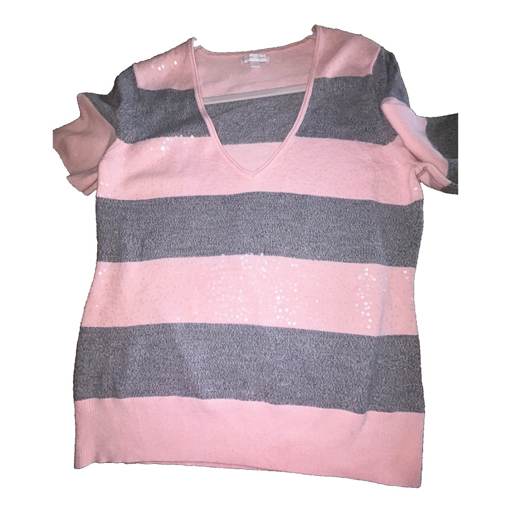 New York & Comp pink grey striped sequined light weight sweater XL